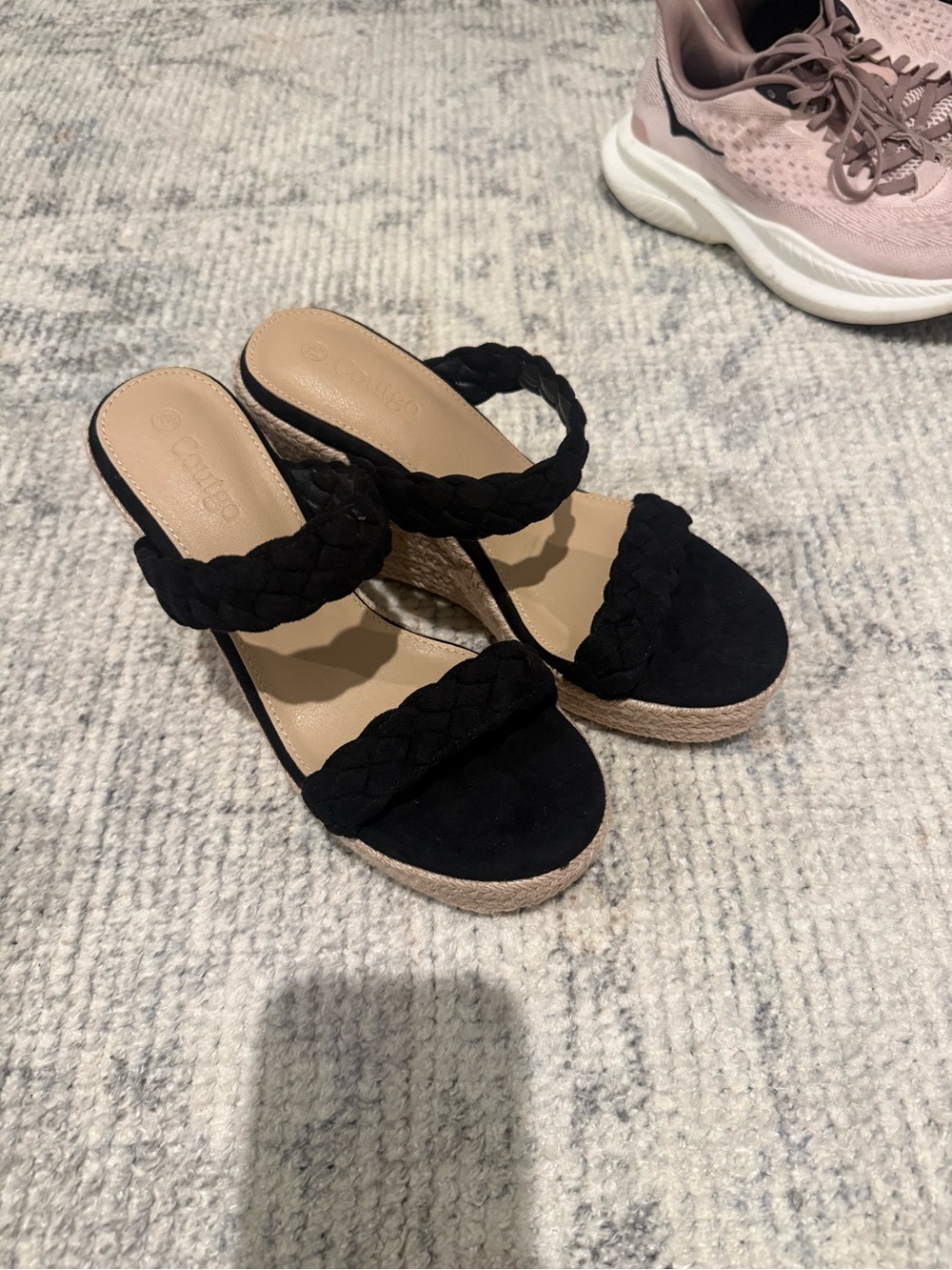 Braided Espadrille Wedge Sandals - Black
